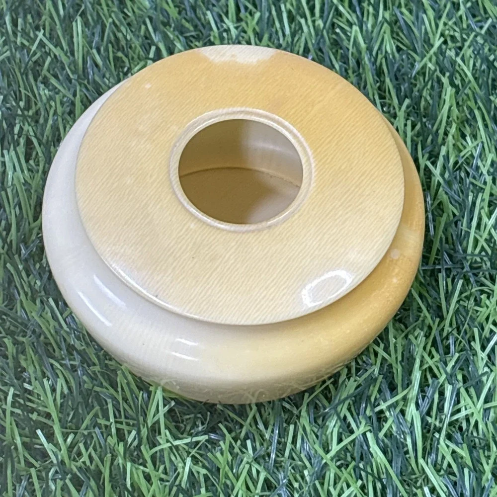 Vintage Art Deco Celluloid Hair Receiver Vanity Dresser Jar Butterscotch